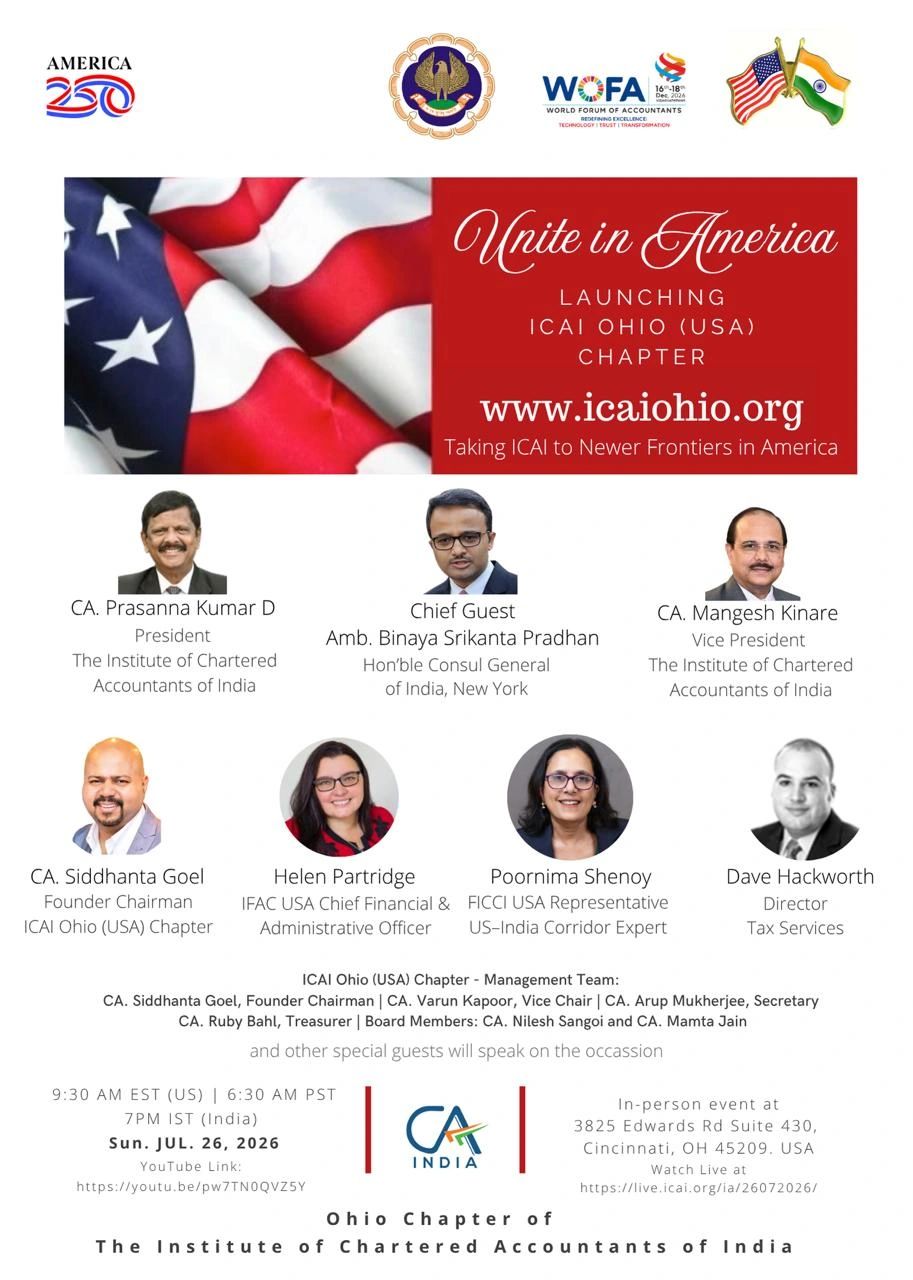 Unite in America - Launching ICAI Ohio (USA) Chapter flyer